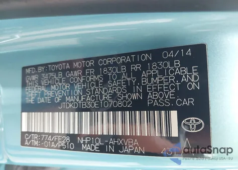 2014 Toyota Prius C One z USA, uszkodzony, nr VIN JTDKDTB30E1070802